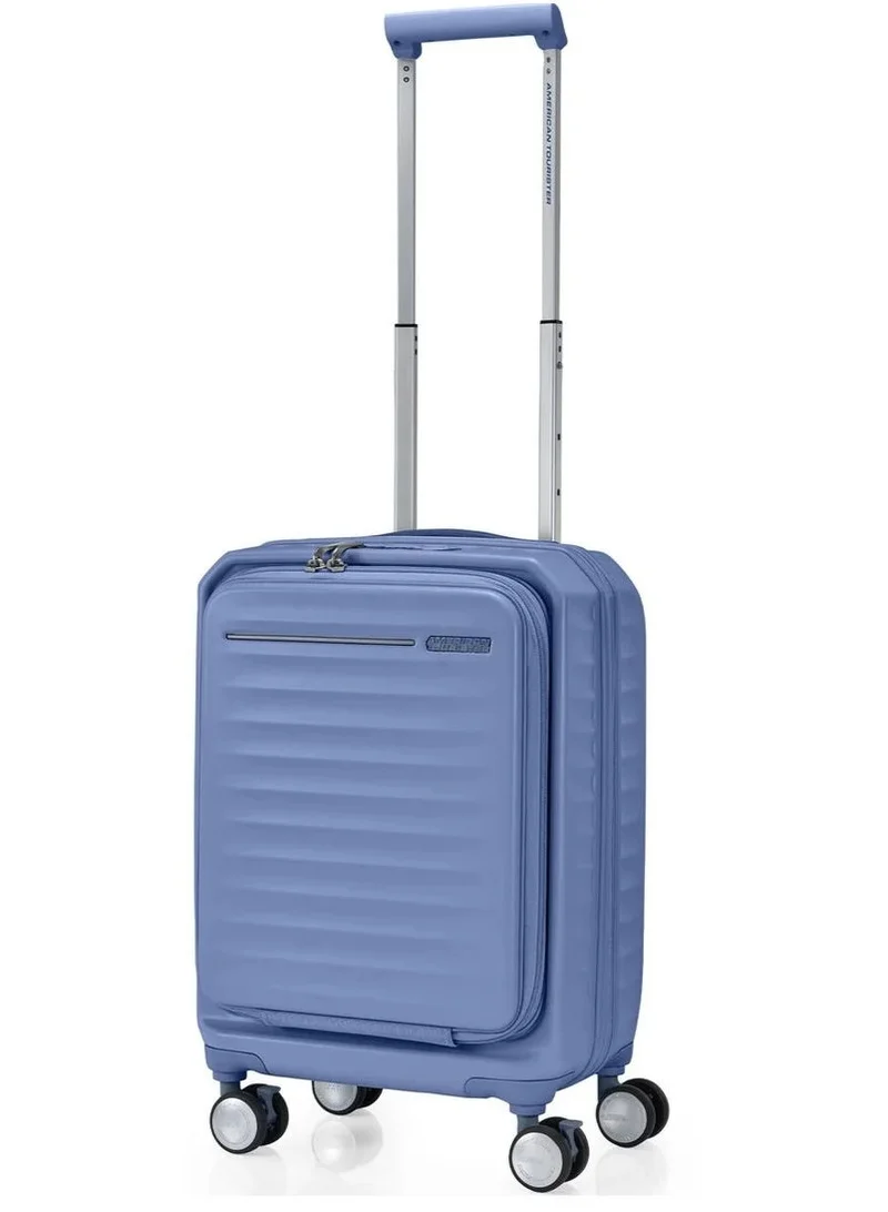 American Tourister Elemental Blue Frontec Suitcase, Cabin Size 54 cm / 20 inch, 4 Spinner Wheels, Hard Top, Polycarbonate, Elemental Blue|Expandable|Book Opening|Front Laptop Compartment|2-in-1 Optimov™ + STEPause™ Shock Absorbing Wheels|TSA 008 Lock|DuoSaf™ Security Zipper|USB Port - 3 Years International Warranty  | Best Price UAE